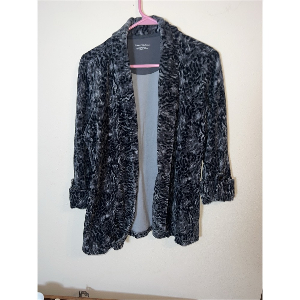 Charter Club Open Front Cardigan Size L Fleece Cotton/Poly Blend 3/4 Sleeve